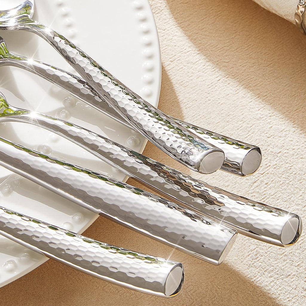 Hammered Flatware Set, 20-Piece 18/10 Stainless Steel Silverware