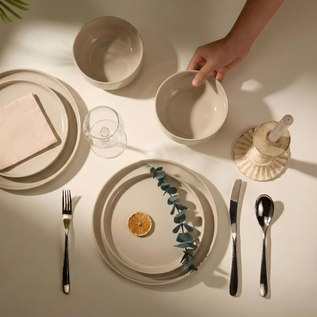 Ceramic Dinnerware Set, 12-Piece Service for 4, Soup Bowls (25 oz), Salad Plates (7.5"), Dinner Plates (10"), Round