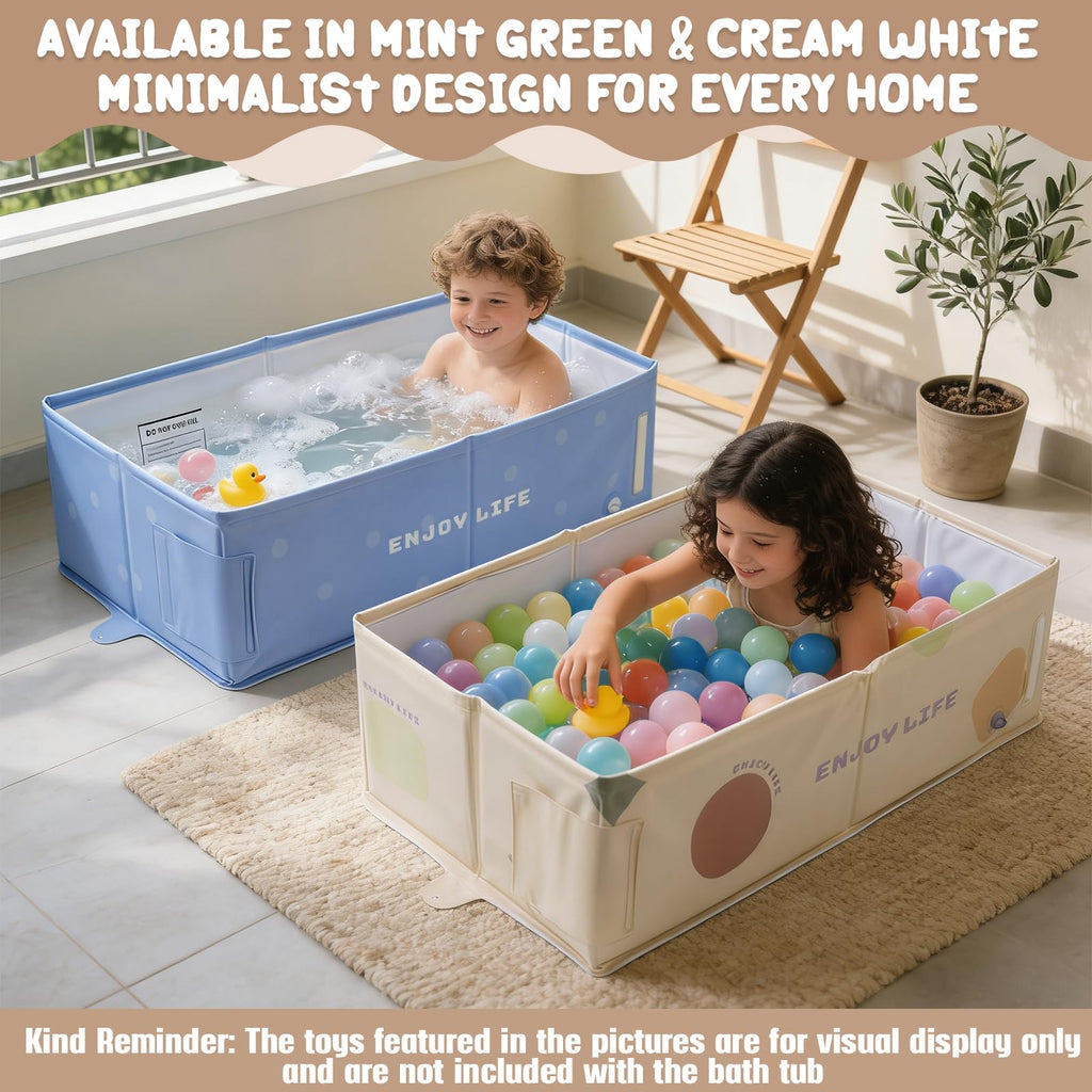 Foldable Baby Bathtub for 0-5 Years, Large and Portable, Beige