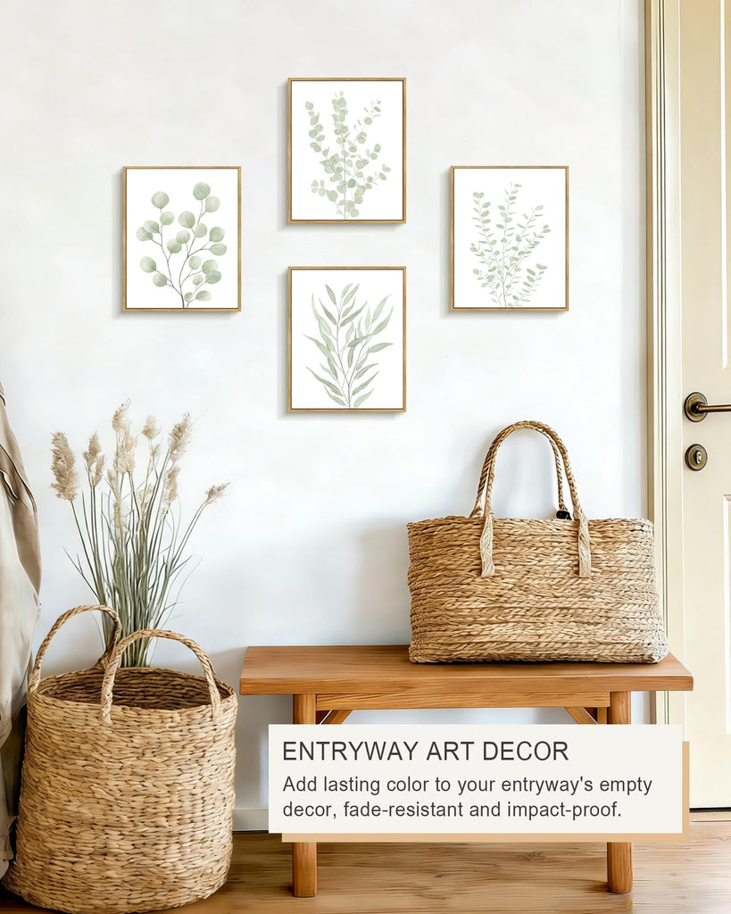Botanical Plant Framed Wall Art Boho Wall Decor Sage Green Eucalyptus Leaf Prints Minimalist Aesthetic Ready to Hang