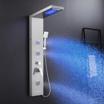 6-in-1 LED Rainfall Waterfall Shower Panel Tower System, Brushed