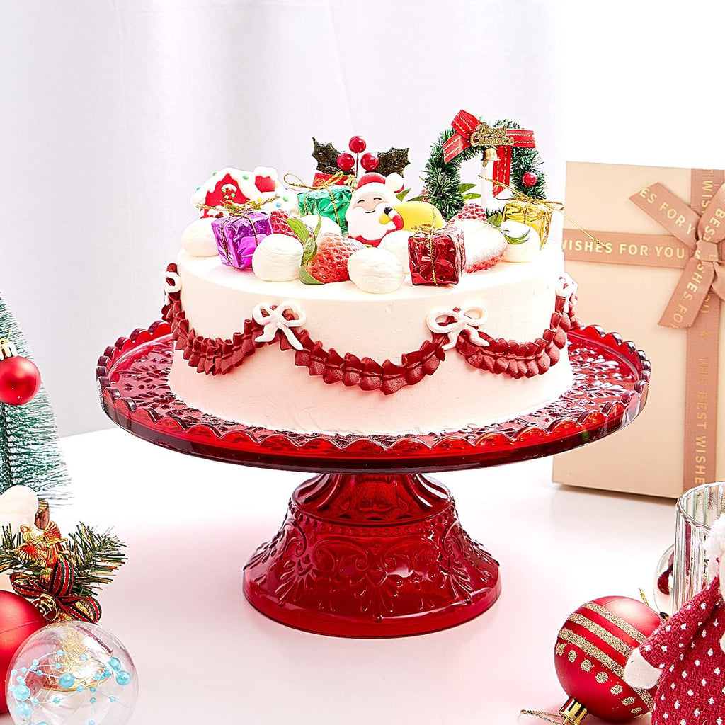 Vintage Glass Red Large Pedestal Cake Stand, 11.5 Inch