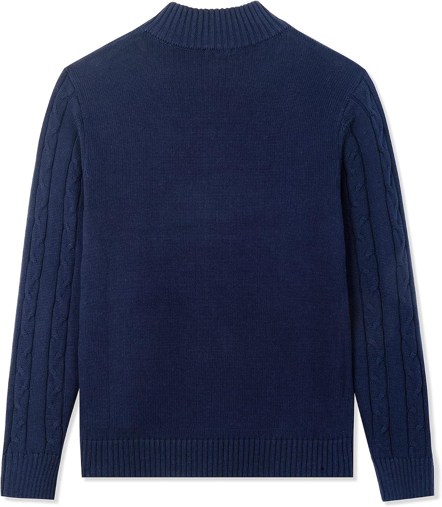 Boys Sweater Cotton Quarter Zip Sweater Kids Cable Knit Pullover