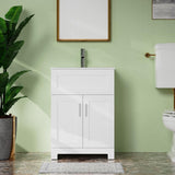24" White Freestanding Bathroom Vanity with Single Sink - Modern Vanity Cabinet