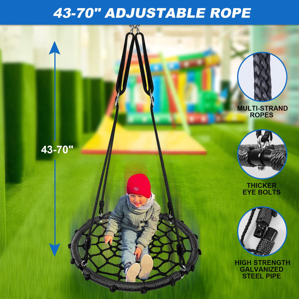 Spider Web Platform Swing, Outdoor Saucer Net Swings, 900D Oxford for Kids & Adults - Backyard Round Swing with Rope