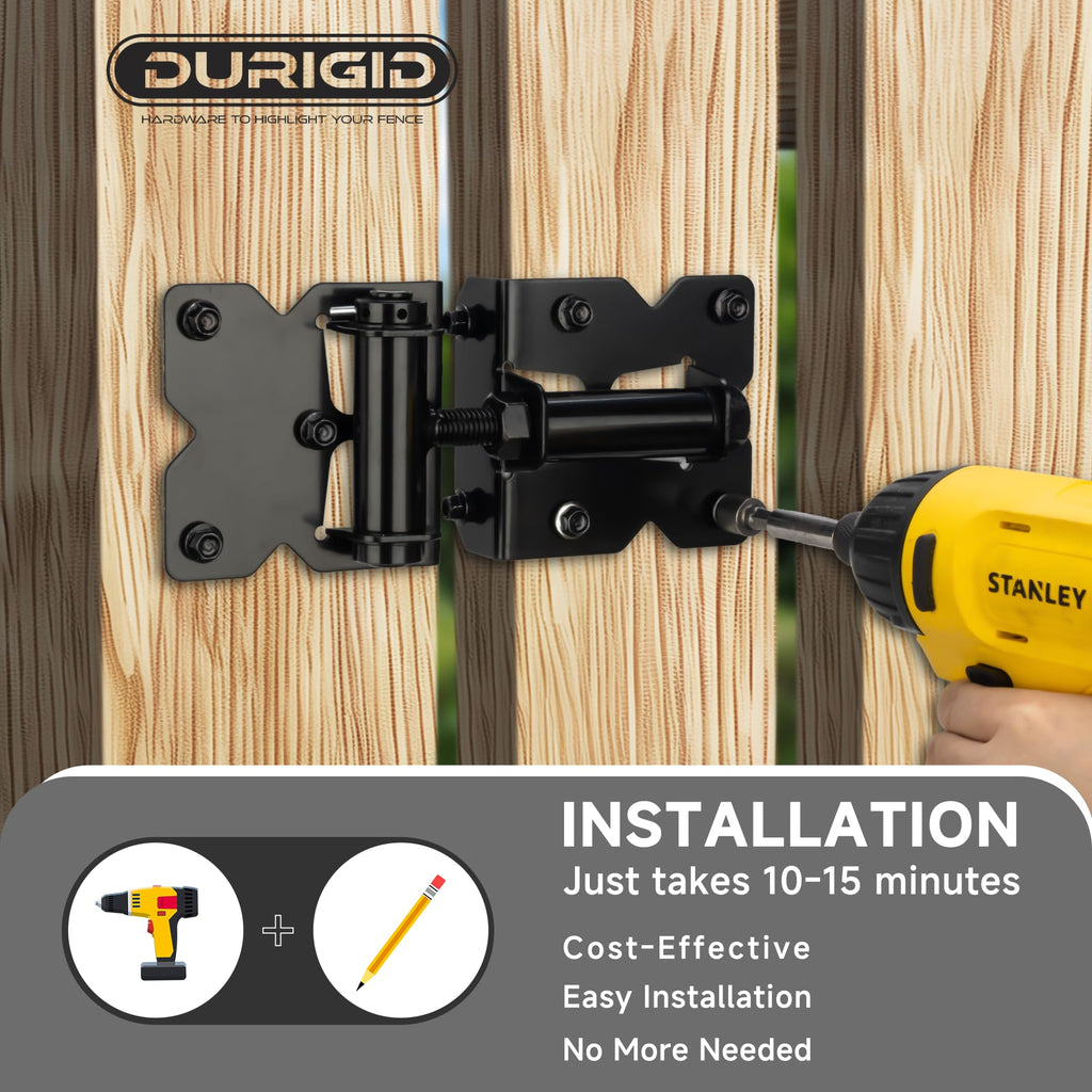 Self Closing Gate Hinges, Spring Loaded Gate Hinges, Shed Door Hinges for Vinyl/Wood Fence/Steal Gate, Self-Tapping