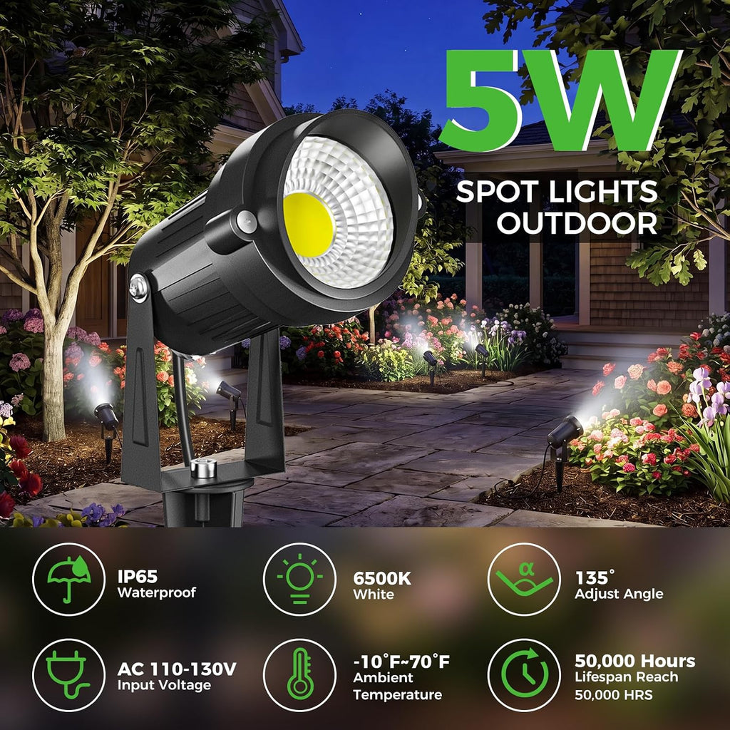 2 Pack Outdoor Spot Lights, 5W LED Landscape Spotlights Lighting with Spiked Stand Waterproof for Yard, Garden, Lawn