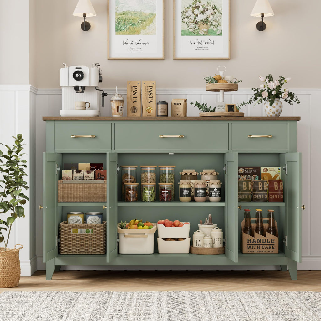 55" W Buffet Cabinet with Storage, Kitchen Storage Cabinet, Green