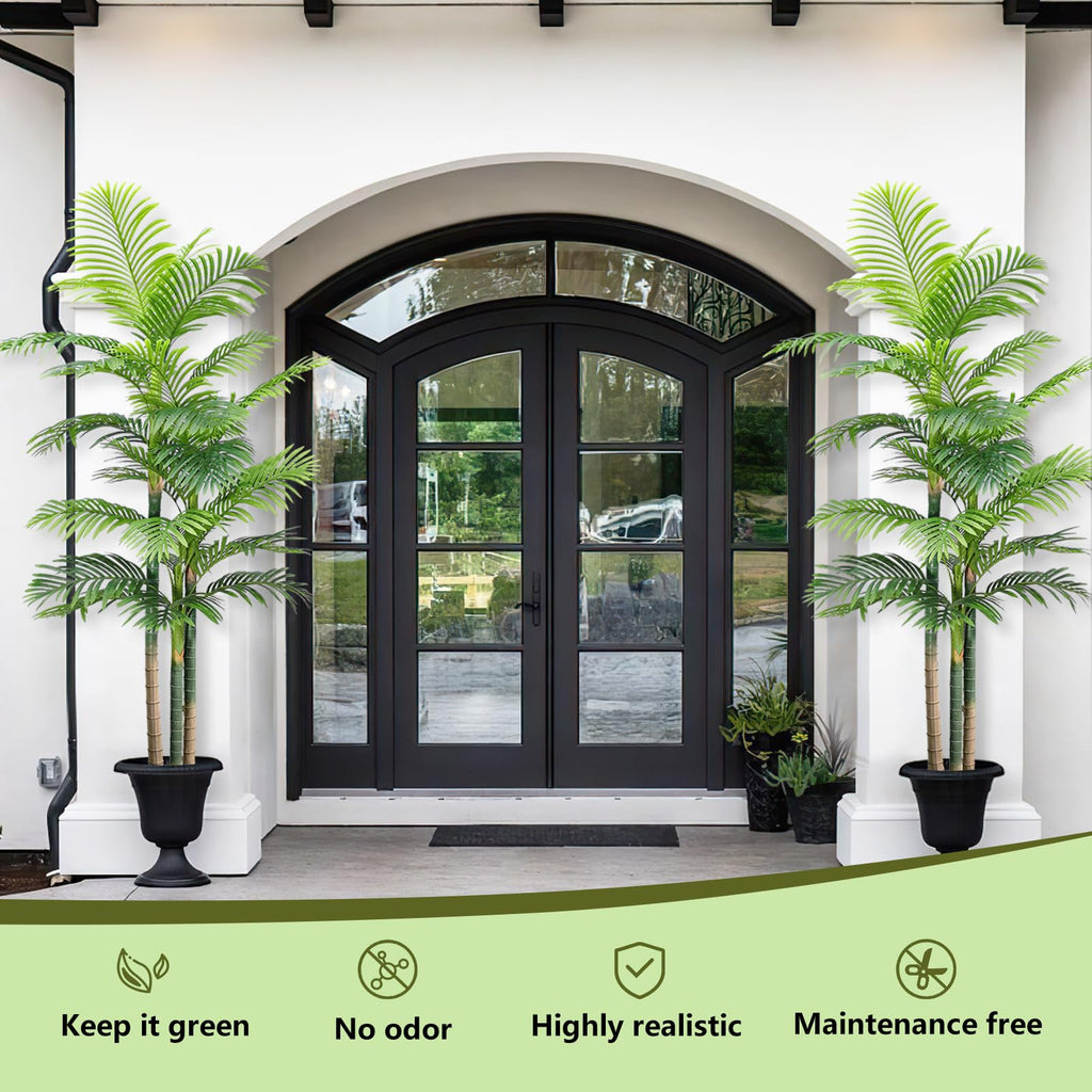 8FT Tall Artificial Golden Cane Palm Tree - Green Large Tropical Fake Palm Tree in Pot for Indoor/Outdoor, Patio