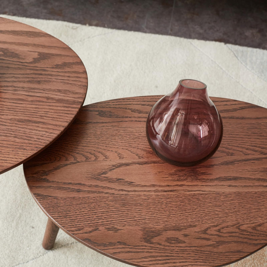 Small Oval Coffee Table, 19.7'' Small Mid Century Modern End Table, 100% Solid Oak Wood Side Table, Minimalist