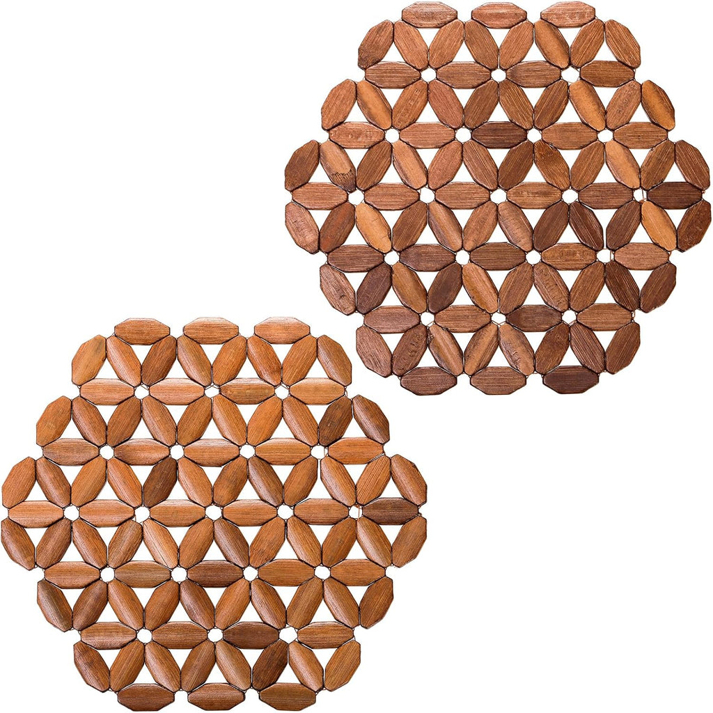 Bamboo Trivet Mat, Bamboo Hot Plate Pad, Heat Resistant Table Counter Protector, Coaster for Hot Tea Coffee - Set of 8