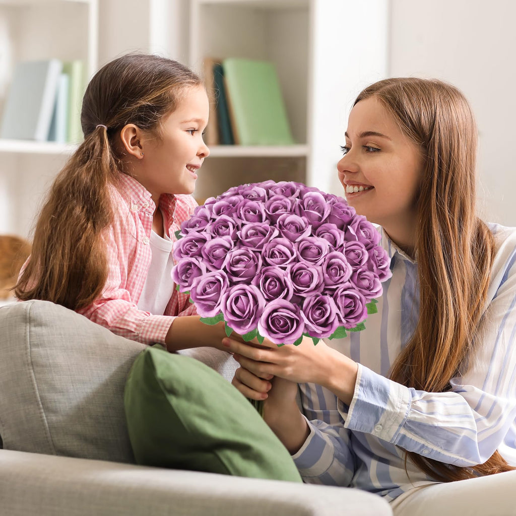 36 Pcs Lilac Purple Artificial Roses with Long Stems