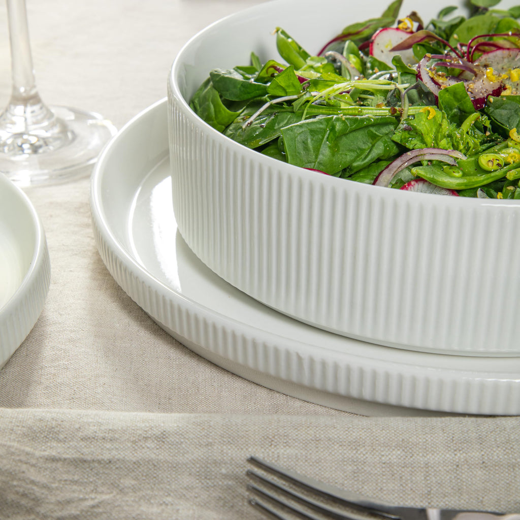 Plates and Bowls Set, 16 Piece Dinnerware Set for 4, Embossed
