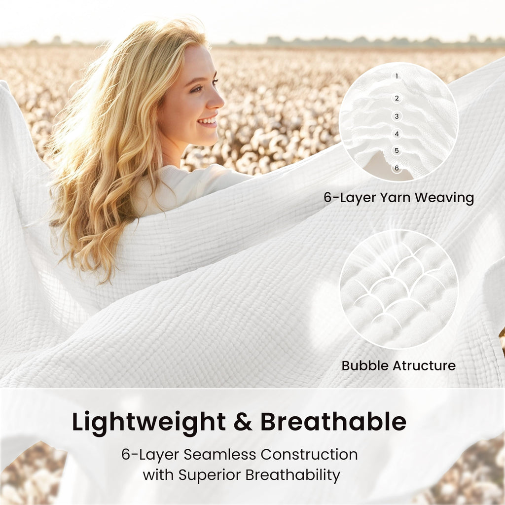 100% Cotton Muslin Blanket King Size for Bed, White
