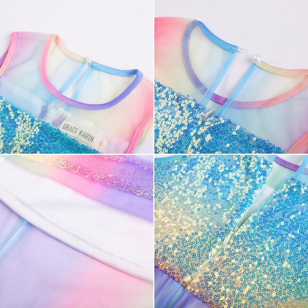Girls Sequin Party Formal Dress Wedding Guest Sparkle Fancy Birthday Tulle High Low Prom Dresses