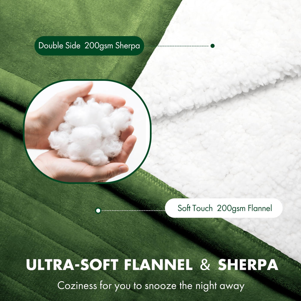 Heated Blanket Green with Dual Control, Overheat Protection