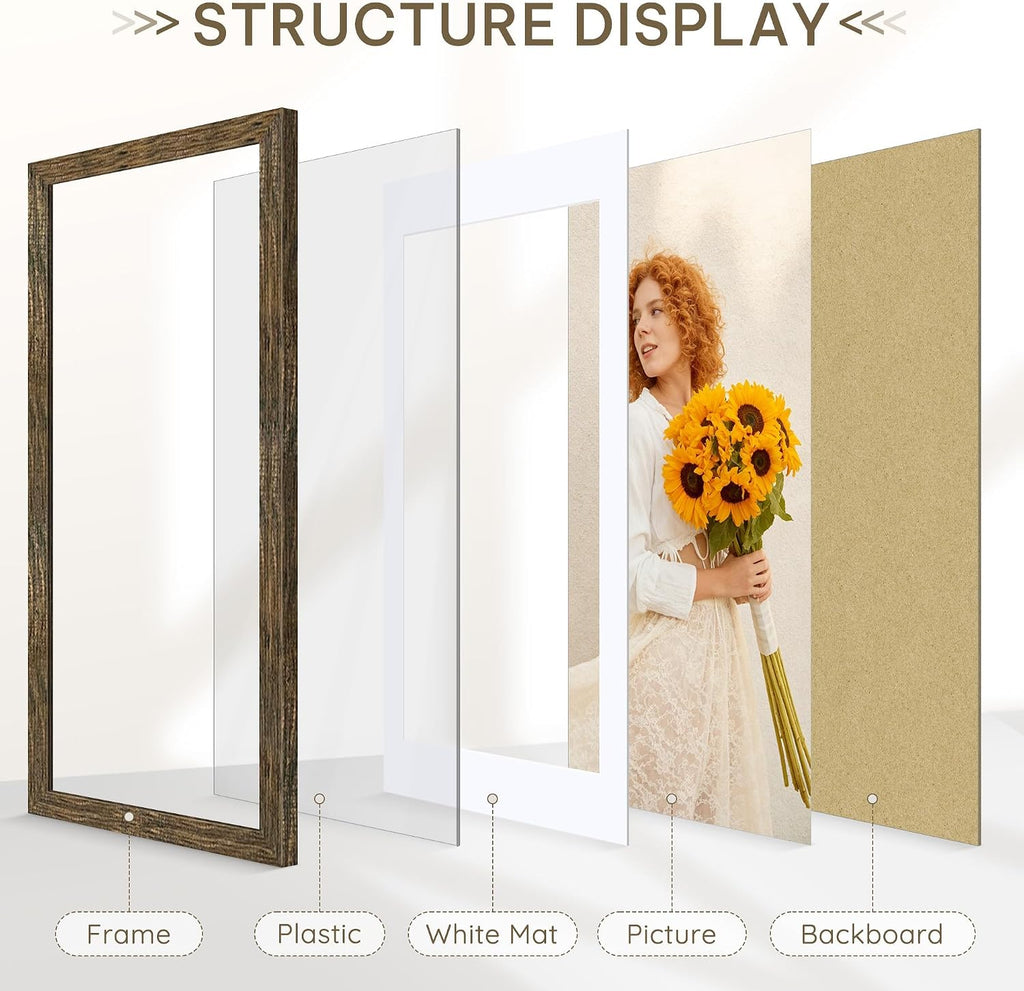 24x36 Rustic Brown Poster Frame, Picture Frame for Wall, 3 Pack | Fits 20x30 Photos With Mat or 24x36 Without Mat