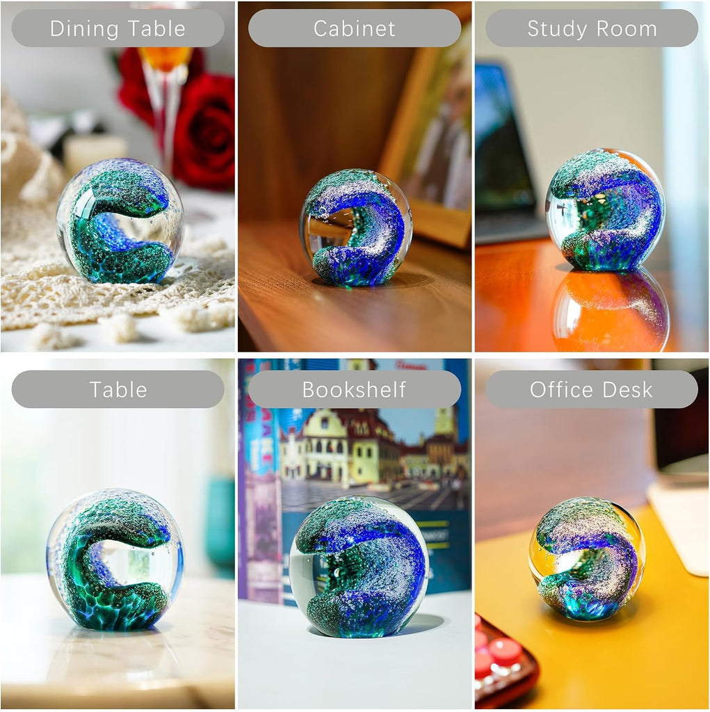 2.36'' Hand Blown Glass Ocean Waves Ball Figurine