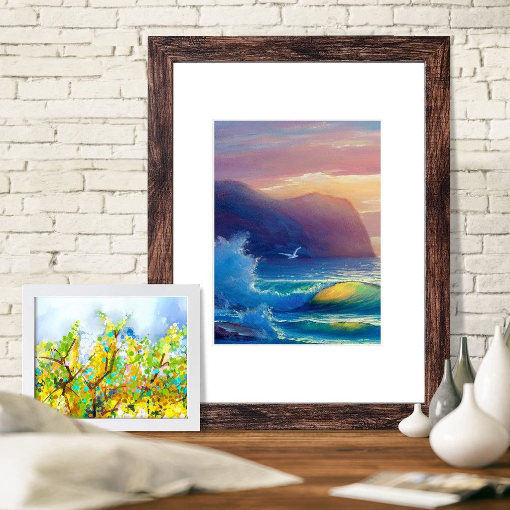 16x20 Picture Frame Rustic Brown, Poster Frame Display Prints 11x14 with Mat or 16x20 Without Mat, 4PCS