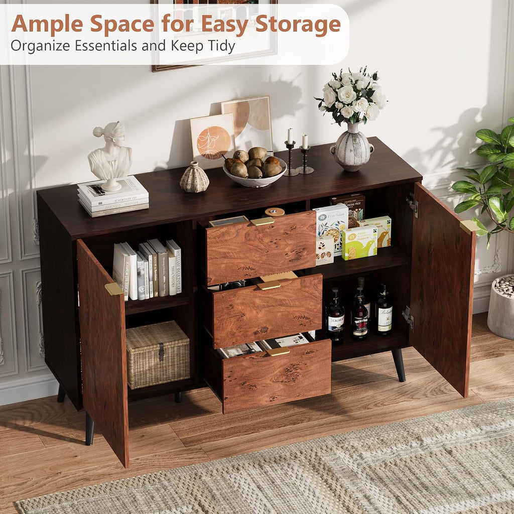 Buffet Cabinet with Drawers and Storage, 51.2 in Large Sideboard Buffet Credenza Storage Cabinet with Shelves and