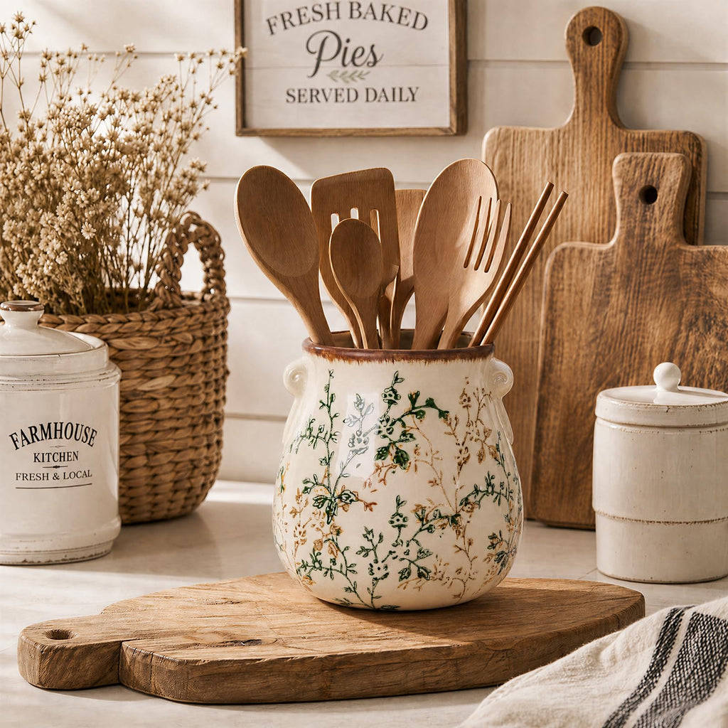 Utensil Holder Counter Ceramic Cooking Utensil Crock Organizer for Countertop Heavy Large Holder for Spatulas Spoons