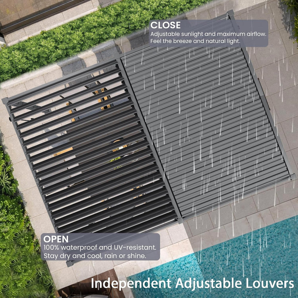 Louvered Pergola 10' x 13', Outdoor Aluminum Pergola with Reinforced Steel Roof