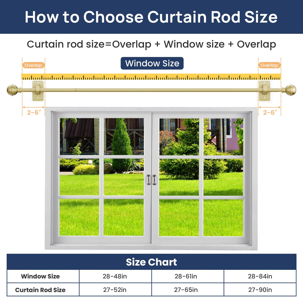 2 Pack 28-48" No Drill Curtain Rods, Renter Friendly, Gold