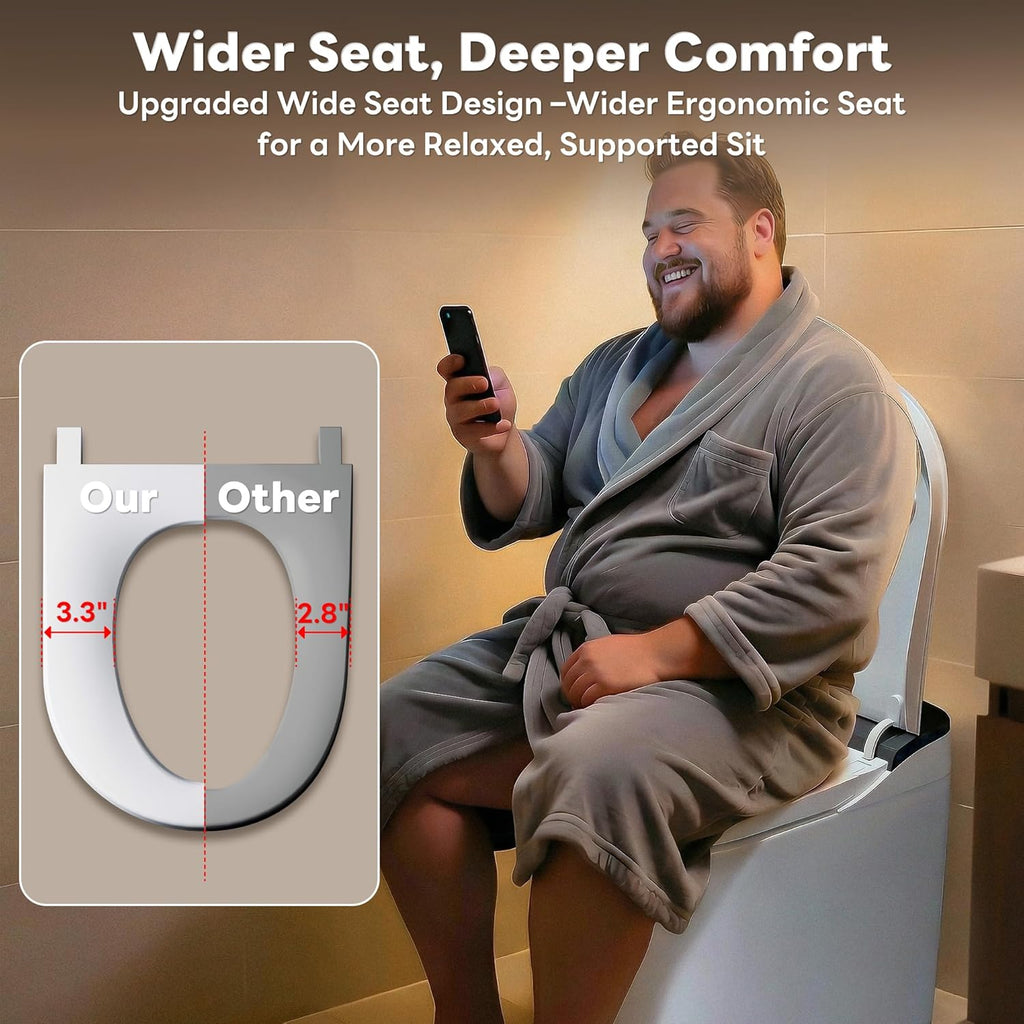 Smart Toilet with Built-In Bidet, Foam System, Temperature-Controlled Heated Seat, Instant Warm Water, Full-Seat Sensor, Auto Open and Close, Foot Sensor, Auto Deodorizer, Remote Control
