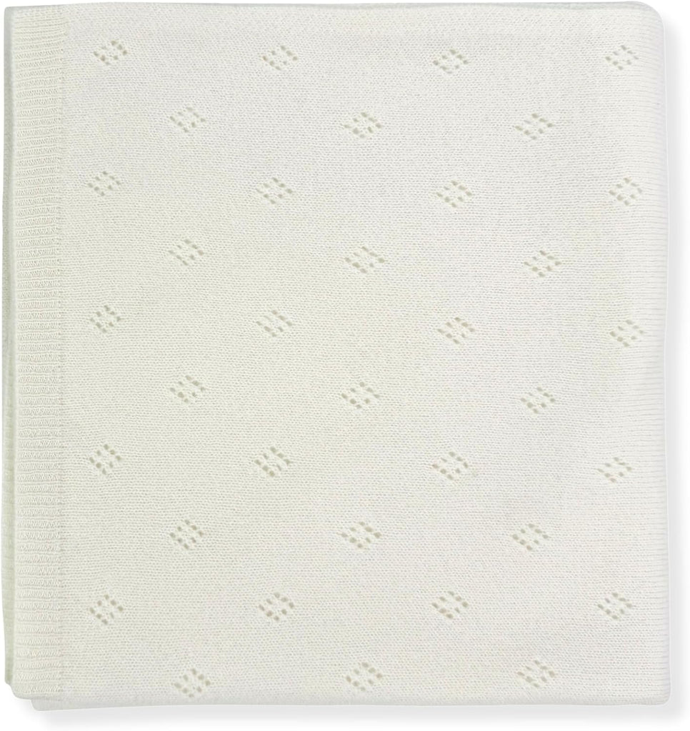 100% Cashmere Baby Blanket Pointelle Design 32" x 40" Cream