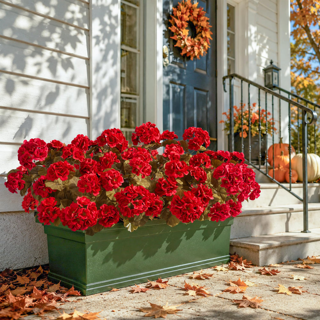 Fake Geraniums Burgundy Fall Flowers Artificial Flowers for Outdoors Autumn Decor, 6 Bundles Silk Geraniums Fake