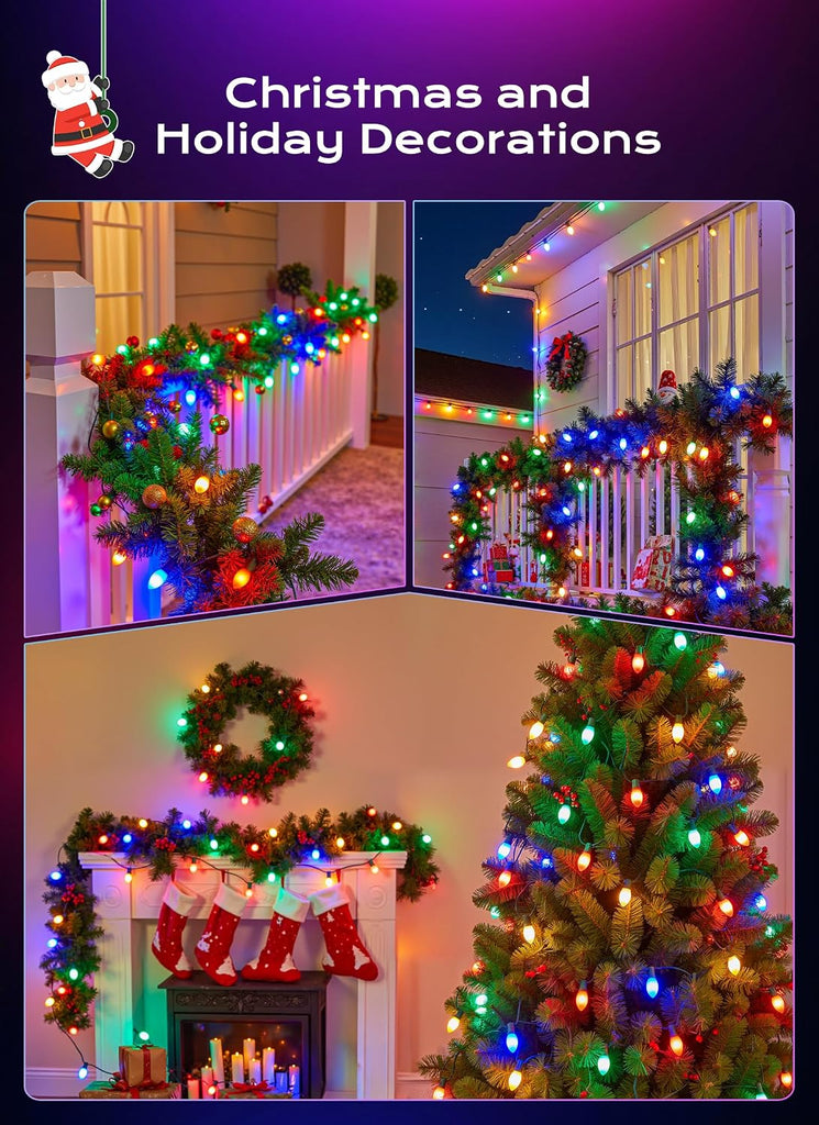 C9 LED Christmas Lights Outdoor Multicolor, 50 FT 50 LED Green Wire