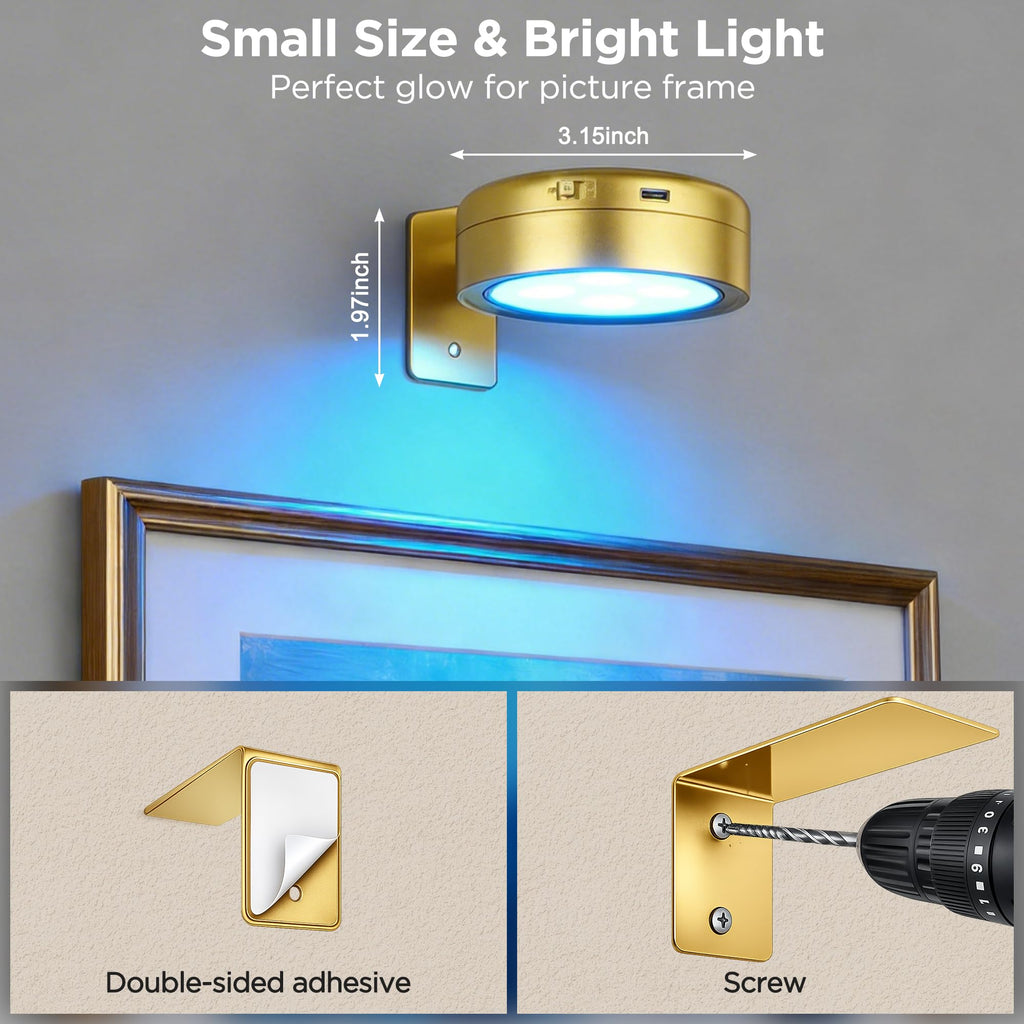 Picture Lights for Wall, Rechargeable Cordless Poster Lights, Gold