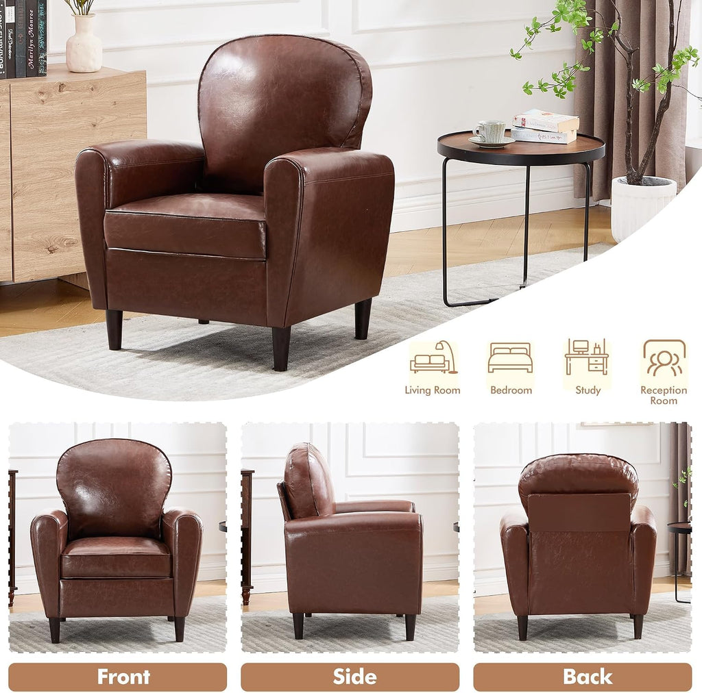 Mid Century Accent Chair, Modern Faux Leather Arm Chair, Upholstered Comfy Reading Chair Single Sofa Chairs - Set of 2