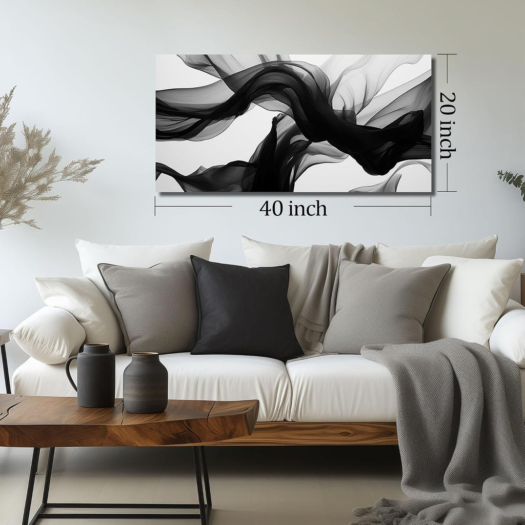 Abstract Wall Art, Black White and Gray Canvas Wall-Decor, Modern Minimalist Picture Prints Office