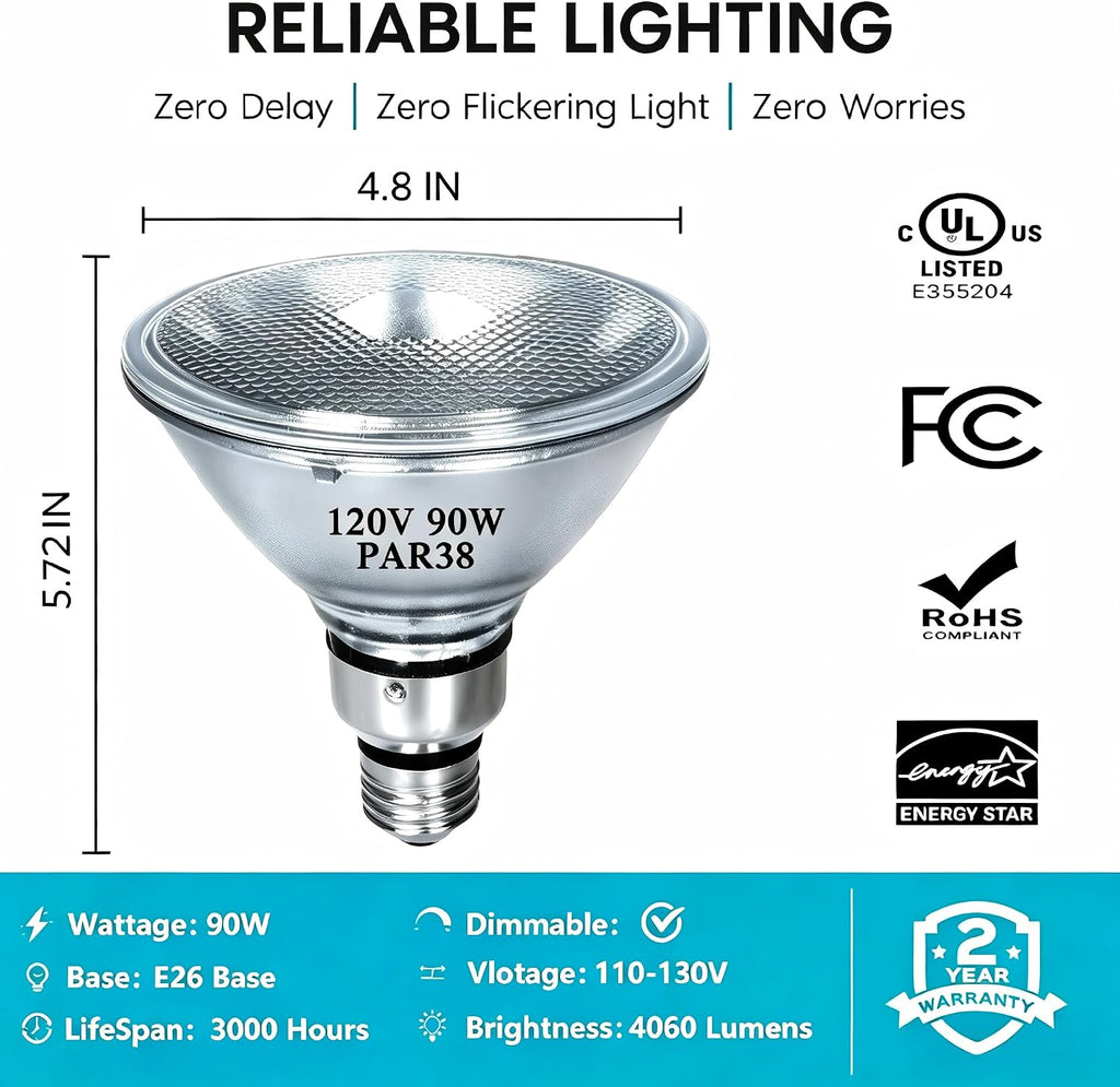 PAR38 Halogen Flood Light Bulbs 90W 4 Pcs, Fit for Indoor Outdoor