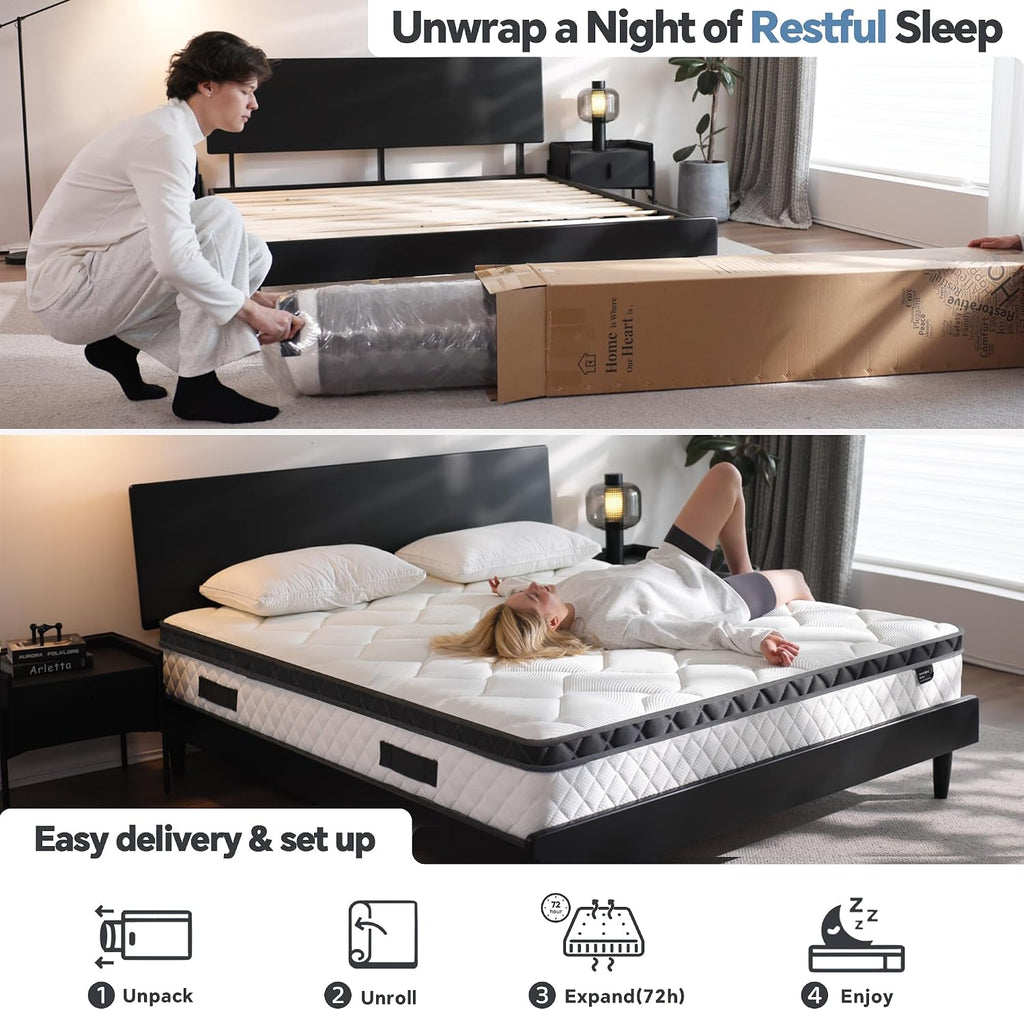 California King Mattress 12 Inch, Cal King Hybrid Mattress in a Box with Individual Pocket Spring & Memory Foam