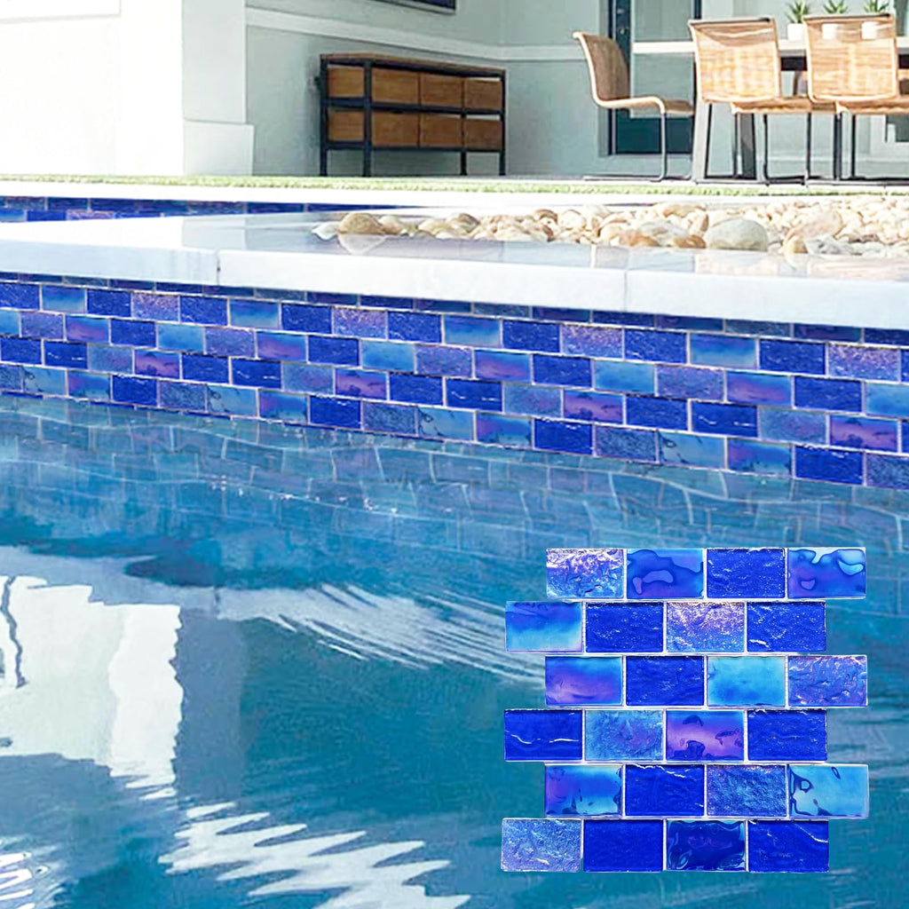 5 Sheets Glass Tile Mosaic Tiles Pool Tile Backsplash Bathroom Shower Tile (Cobalt Blue, 5 Sq.Ft)