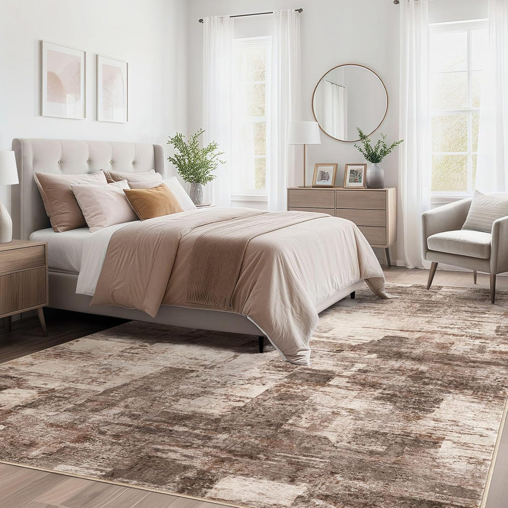 9x12 Washable Area Rug - Abstract Soft Non-Slip Modern Low-Pile Carpet