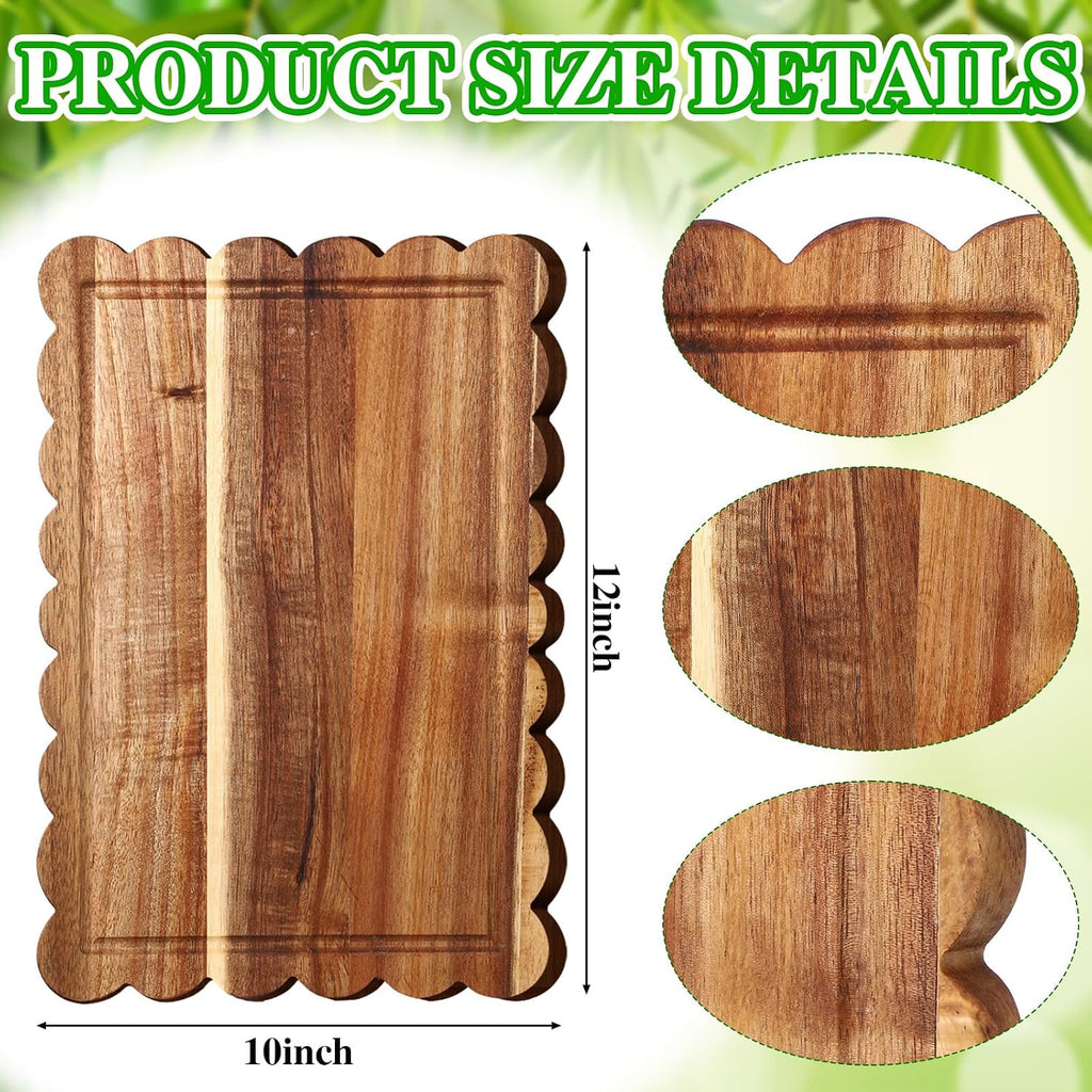 6 Pcs Acacia Wood Scalloped Charcuterie Trays Gift Set 12 x 10 Inch Wooden Serving Tray Cutting Board Bulk for Bread