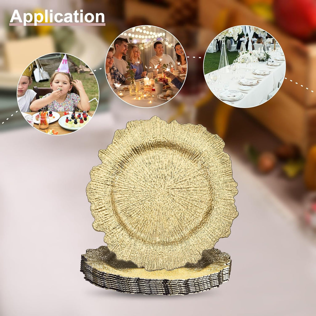 Charger Plates Bulk 13 Inch Plastic Charger Plates Round Plate Charger for Dinner Wedding Party Event Table - Set of 10