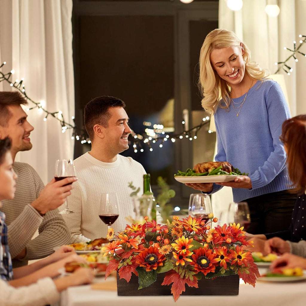 Fall Decor Floral Table Arrangement with Harvest Planter Wooden Tray