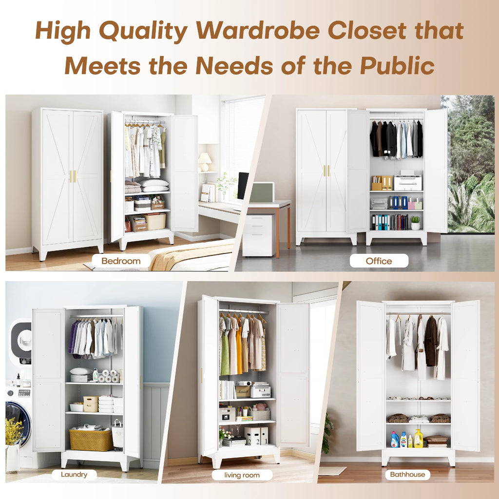 Wardrobe Closet with Doors, Armoire Wardrobe Closet with Hanging Rod