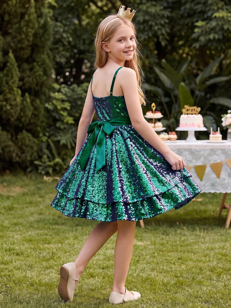 Girls Sequin Dress Sleeveless Party Birthday Formal Dress