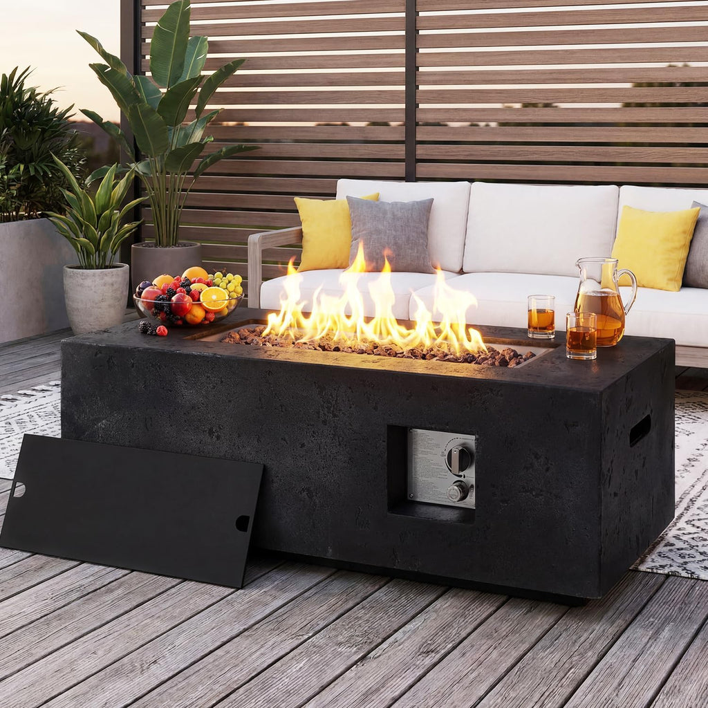 42" Outdoor Propane Fire Pit Table Rectangle Gas Fire Pit No Tank Holder | 50,000 BTU 2 in 1 Low Profile Firepit