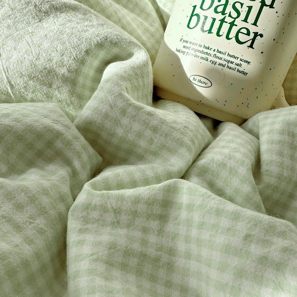 Green Gingham Comforter Set Romantic Lace Style Checkered Pattern Comforter Set Farmhouse Green Grid Plaid