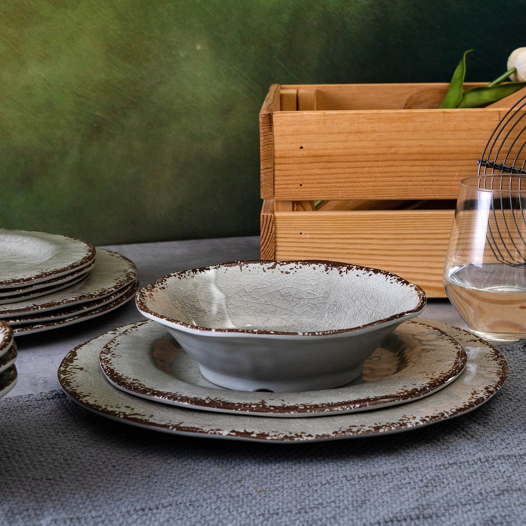 Farmhouse Melamine Dishes Dinnerware Set, Kitchen Dining Set for 4