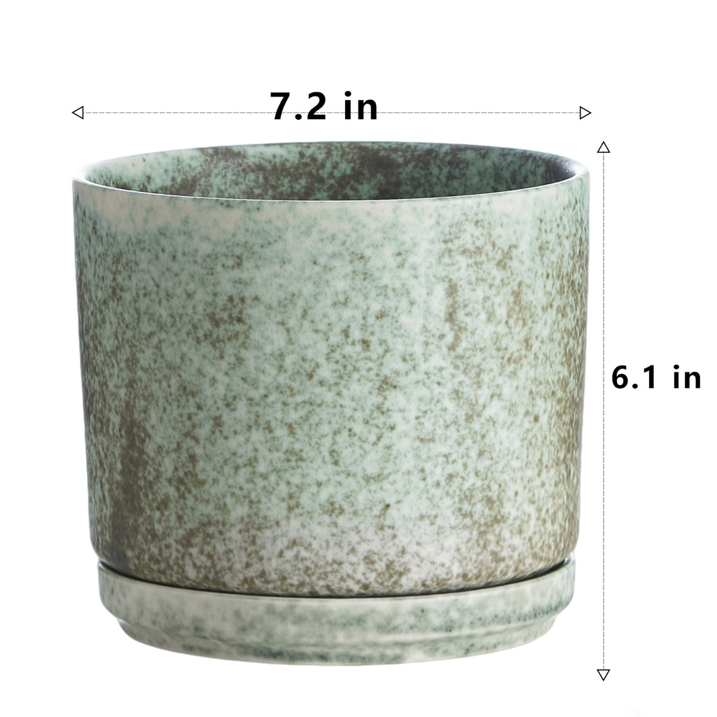 7 Inch Modern Plant Pot, Ceramic Glaze Planters for Indoor Plants, Round Flower Pots with Drainage Hole and Saucer
