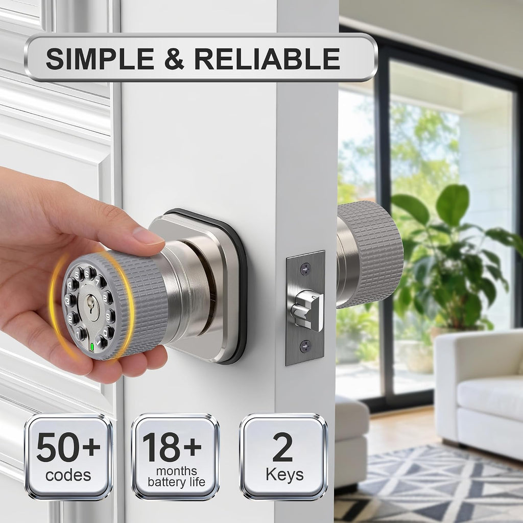 Keyless Entry Knob Lock with Keypad and Key,Auto Lock,Waterproof,Easy to Install and Program, Work with 4 AAA