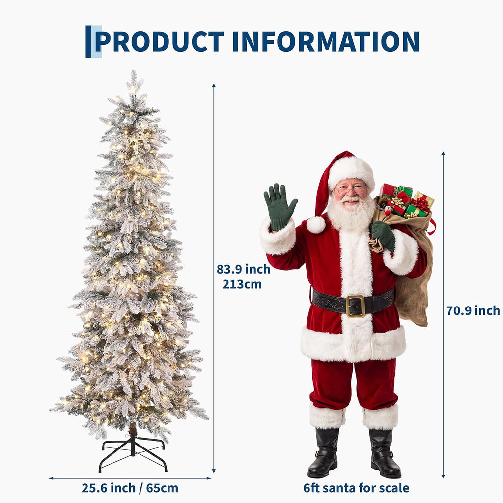 Pre‐Lit Snow Flocked Christmas Tree, Slim Pencil Xmas Tree