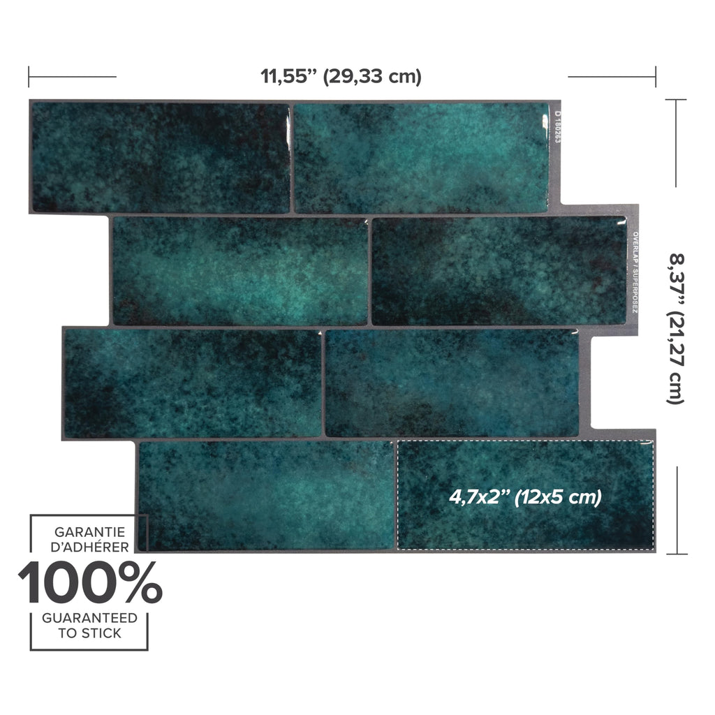 Peel and Stick backsplash, Subway Teal Green, 11.55"x8.38"